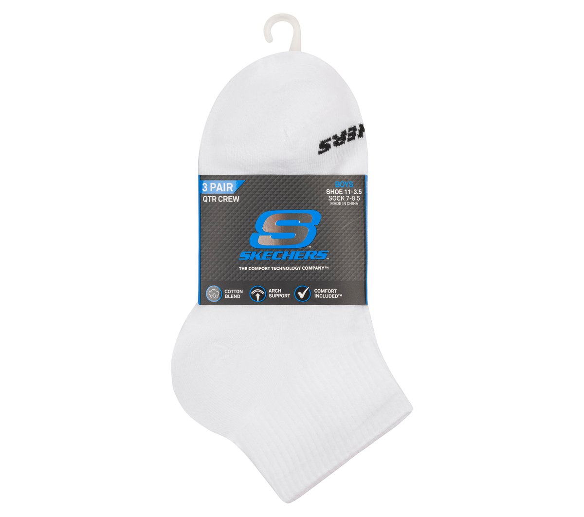 Skechers New | 3 Pack Boys' Quarter Crew Cotton Socks