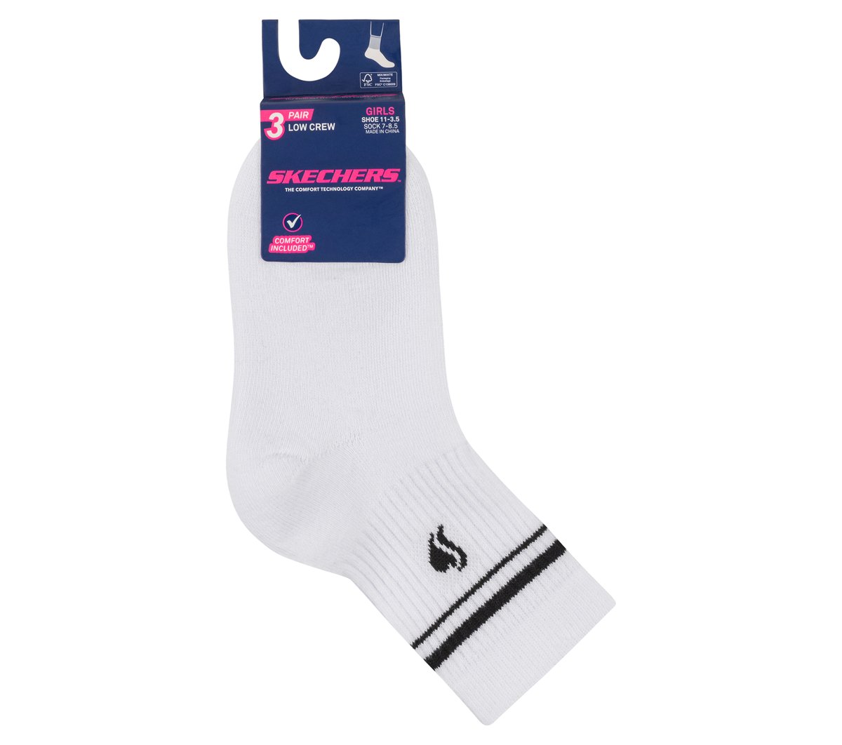 Skechers Essential | 3 Pack Girls' Low Crew Ribbed Socks